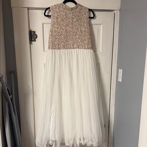 Speechless Girls Sequin Bodice Tulle Gown in Champagne and Ivory